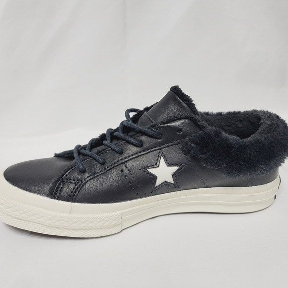 NWOB CONVERSE ONE STAR LOW STREET LEATHER WARMER 'BLACK' - FAUX FUR LINING - Picture 5 of 12